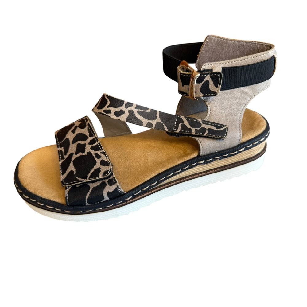 Rieker Low Wedge Comfort Platform Sandals Giraffe Print